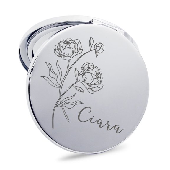 Whudwhu Engraved Compact Mirror, Round Mini Makeup Mirror with Custom Name, Handheld Mirror for Women, 2X Magnification, Wedding Gift, Birthday Present
