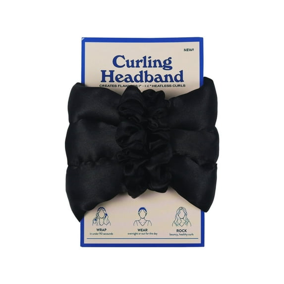 Whudwhu Heatless Hair Curler Set with 2 Scrunchies, 20-inch Satin Curling Headband with Wire for Overnight Curls, No-Heat Sleep-Friendly Hair Rollers for Women, 4 Colors (1.1oz)- Black