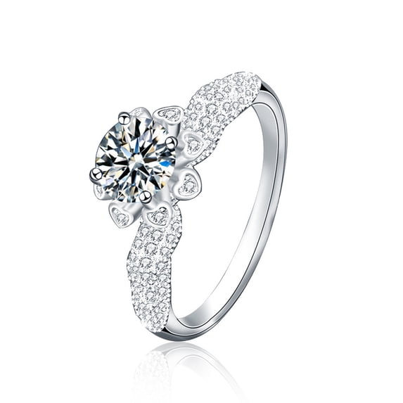 Whudwhu Moissanite Rings for Women Silver Heart Flower Design Wedding Ring