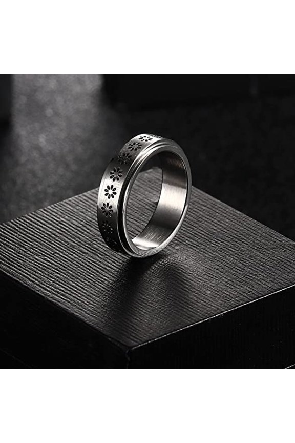 Rotatable Moon Star Spinner Ring, Titanium Steel Fidget Ring for Anxiety Relief, Stress Relief Spinning Jewelry for Women Men, Adjustable Star Moon Promise Ring (Silver, Black, Rose Gold)