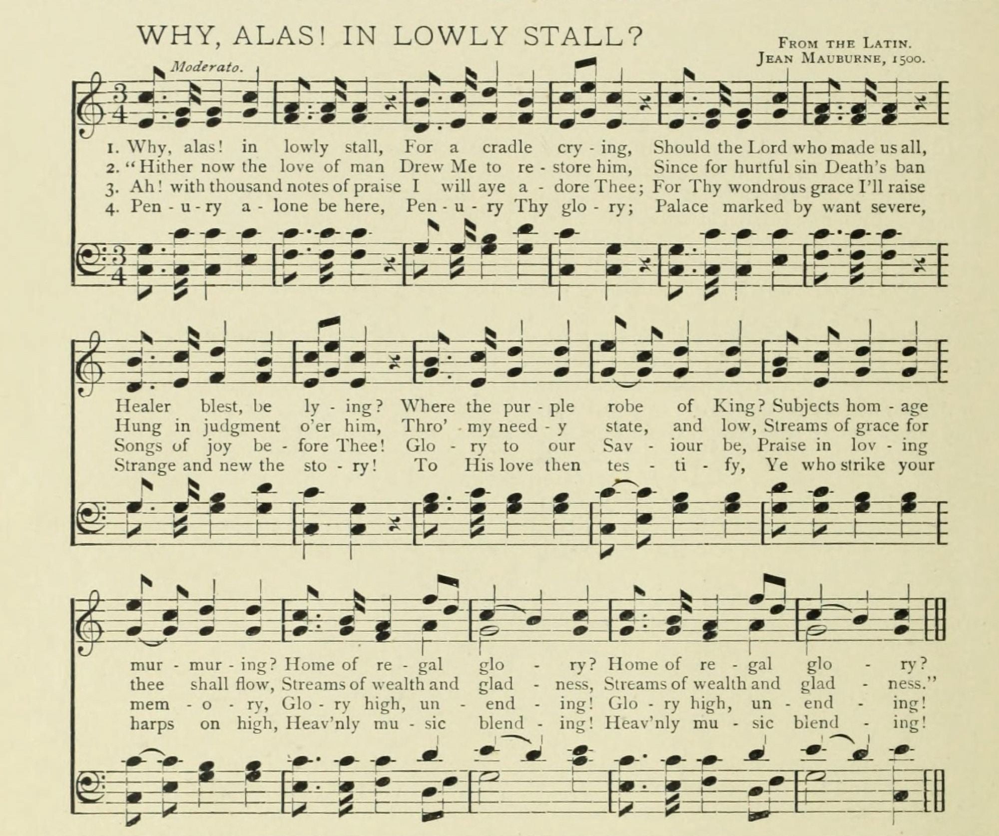 Why Alas In Lowly Stall Christmas in Song 1891 Canvas Art - (18 x 24)