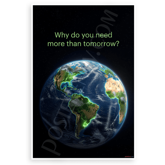 "Why Do You Need More Than Tomorrow?" Earth Day Environmental 12x18 US Made Poster
