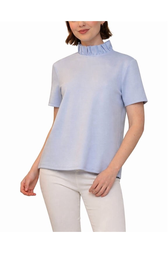 womens  Ruffle Neck Bow Back Top, s, Blue