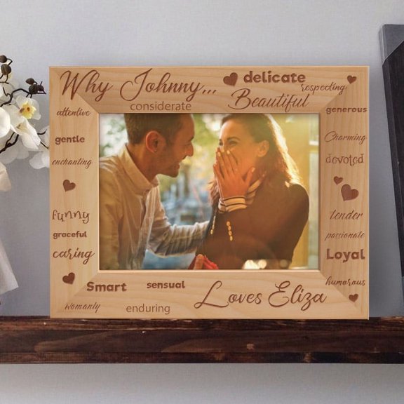 Why He Loves Her Personalized Wooden Picture Frame-10" x 8" Brown Horizontal