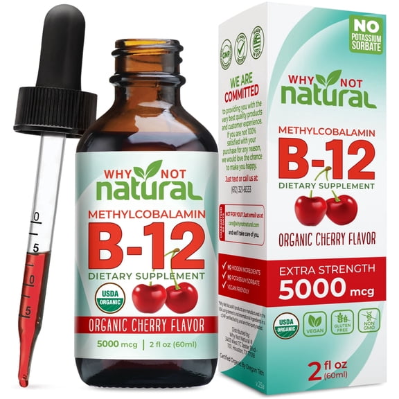 Why Not Natural Organic B12 Liquid Drops, 5000mcg per serving