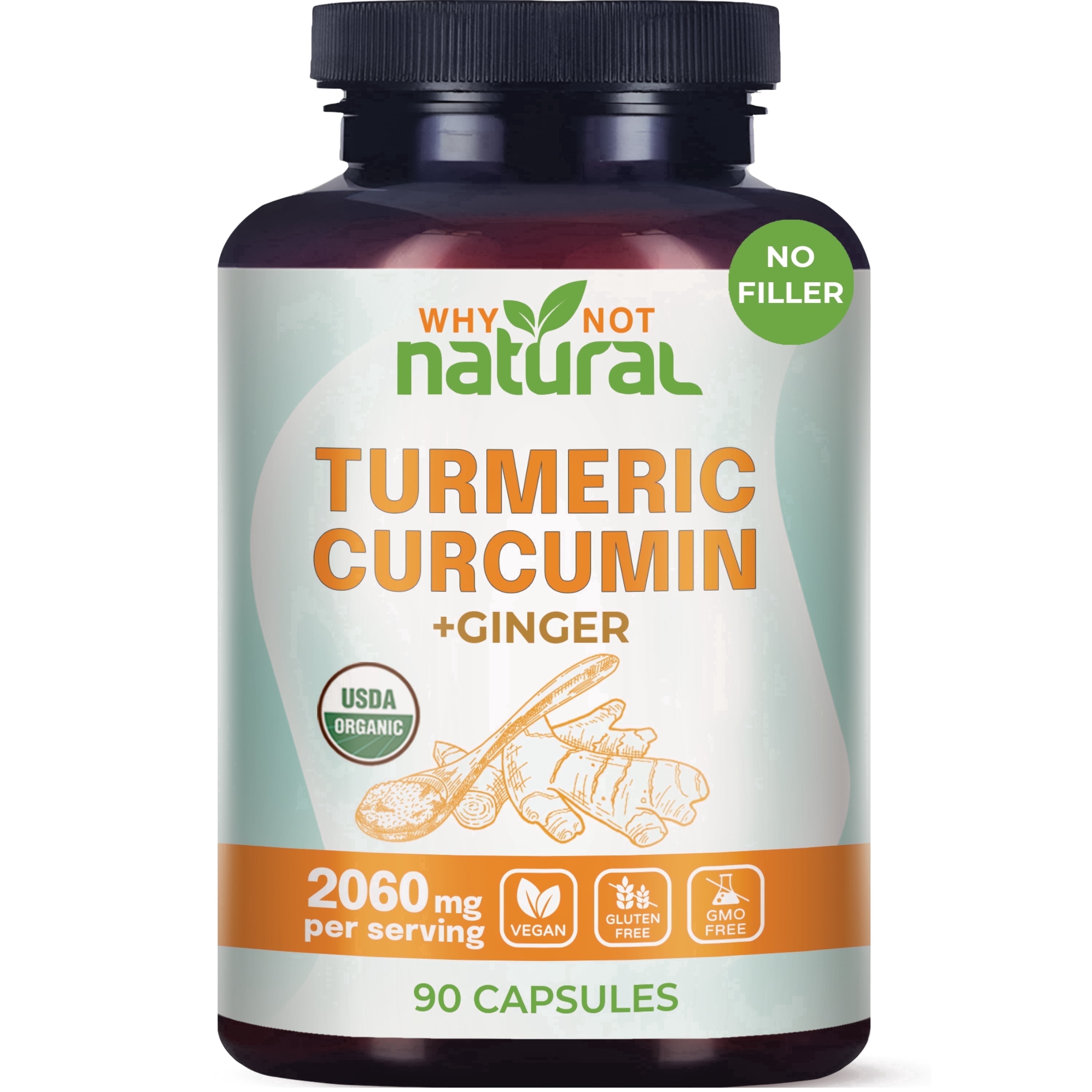 Why Not Natural Organic Turmeric Curcumin Supplement in capsules with Ginger and black pepper