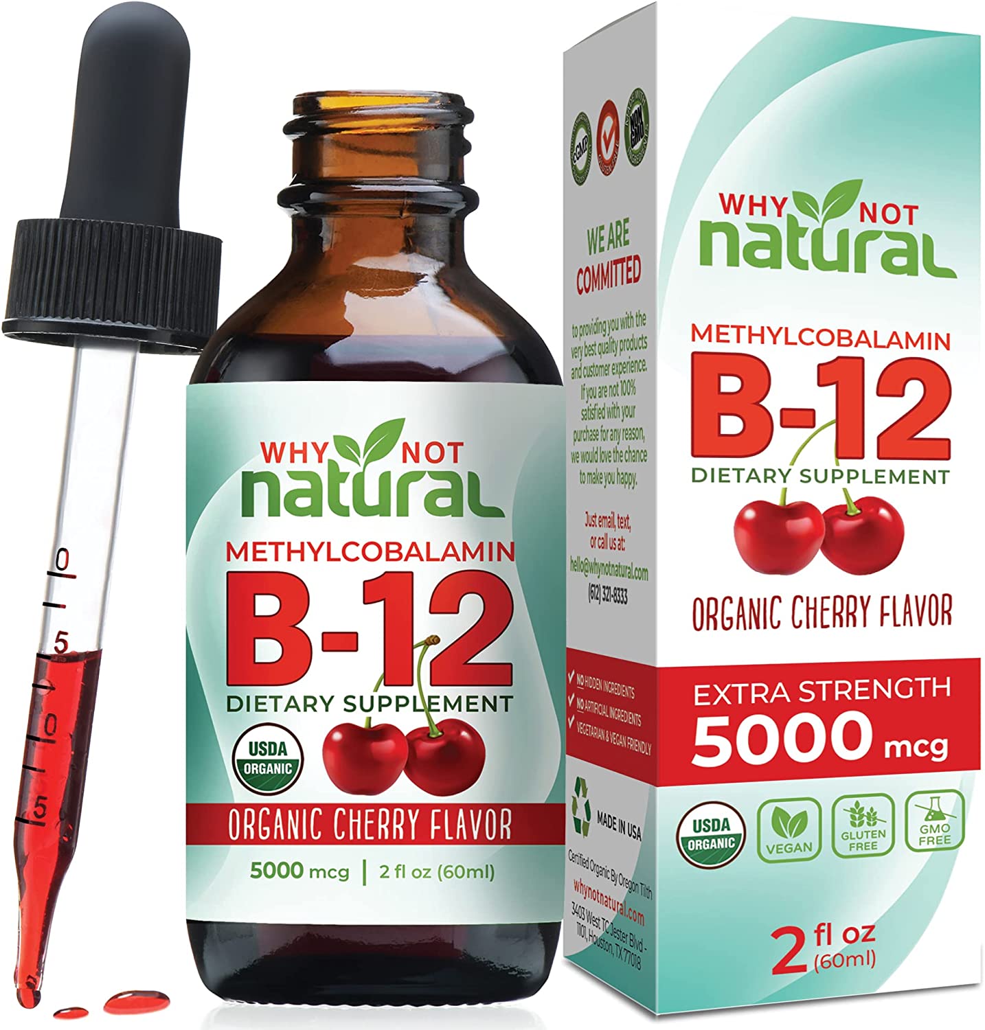 Organic Vitamin B12 Liquid 60 x 5000 mcg Methylcobalamin, Vegan