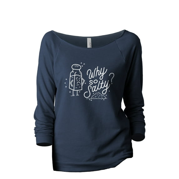 Why So Salty Women's Fashion Slouchy 3/4 Sleeves Raglan Lightweight Sweatshirt Navy Medium