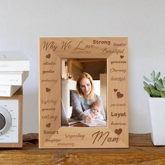 Why We Love Mom Personalized Wooden Picture Frame 3 1/2" x 5" Brown (Vertical)