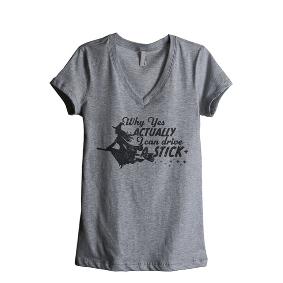 Why Yes Actually I Can Drive A Stick Women's Fashion Relaxed V-Neck T-Shirt Tee Heather Grey Small