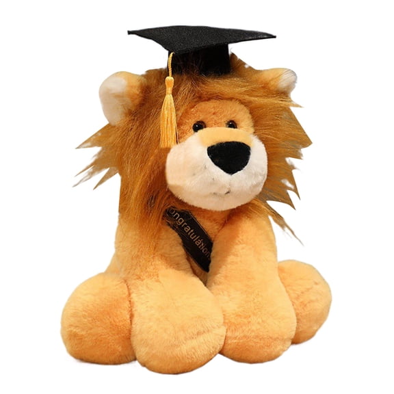 Whyan Graduation Gift Lion Stuffed Toy - 11 inch Cute Animal Plush Toy with Cap,Sash,Graduation Gift for All(Yellow)