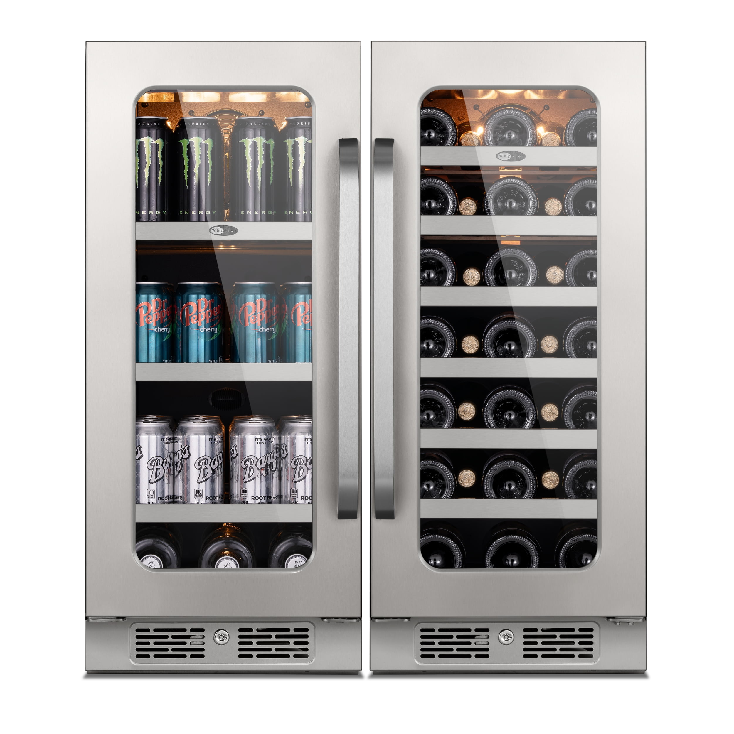 Whynter 30" Wine and Beverage Refrigerator,Two 15" Wine and Beverage Cooler Under Counter or Freestanding, Hold 33 Bottles and 80 Cans(Two Pack)