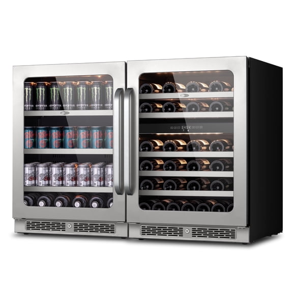 Whynter 48" Wine Cooler and Beverage Refrigerator - 2×24'' Wine Cooler Side by Side - Dual Zone Under Counter Fridge, Hold 140 Cans and 46 Bottles