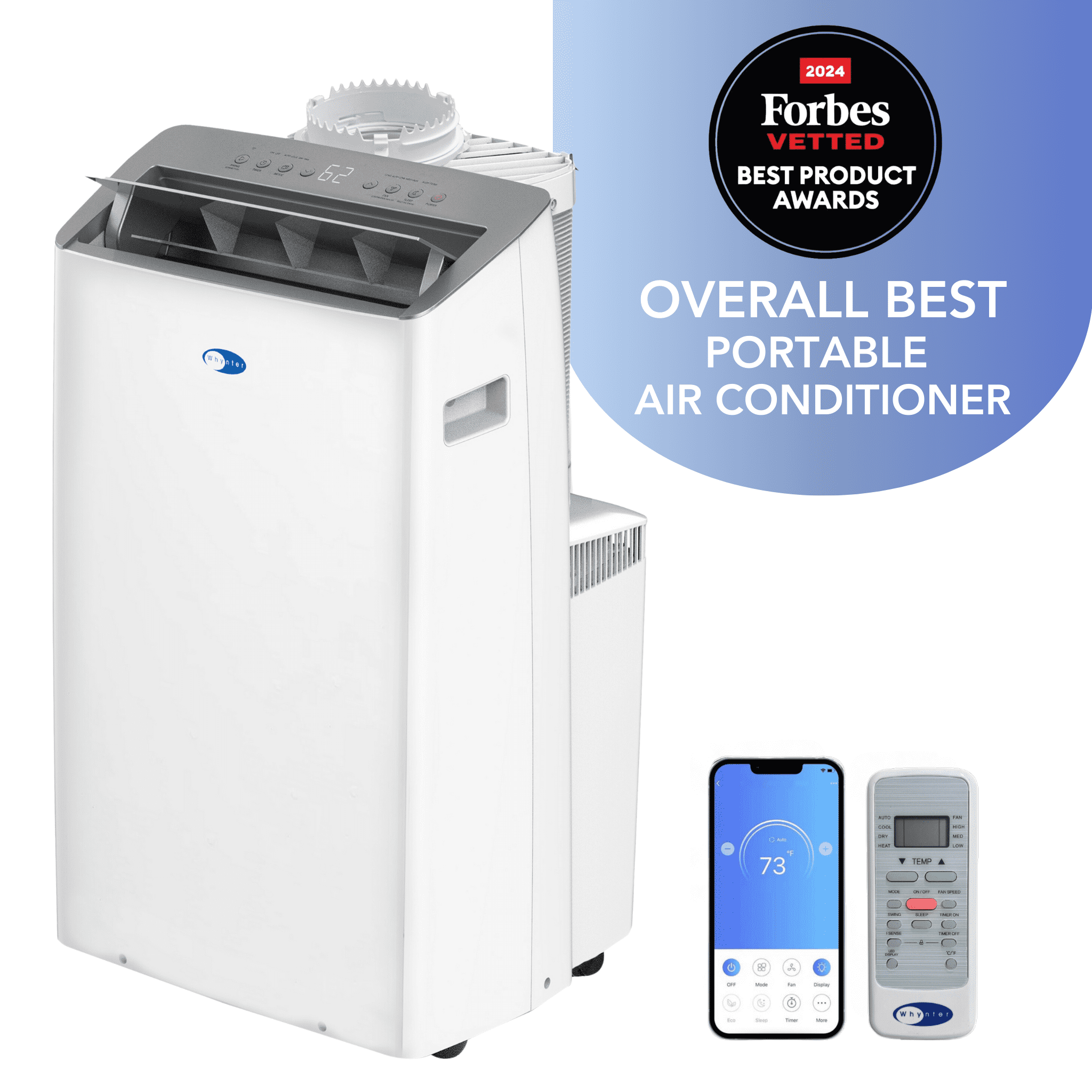 Whynter ARC-1230WNH Smart Wi-Fi Portable Air Conditioner Inverter Dual Hose, 14,000 BTU ASHRAE/12,000 BTU SACC, 600 Sq Ft, Heater, Dehumidifier & Fan
