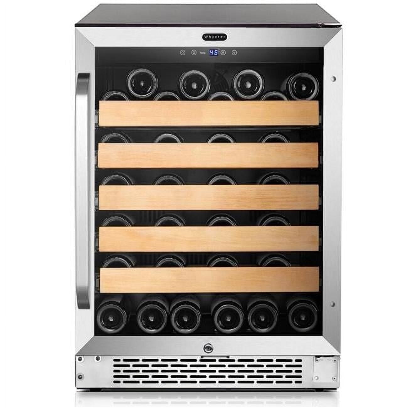 Whynter BWR‑541STS 54‑Bottle Built‑In/Freestanding Wine Refrigerator, Single Zone, Stainless Steel UV‑Glass Door, LED Light, Wood Shelves, Lock