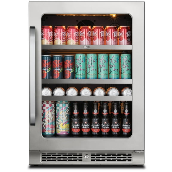 Whynter Beverage Refrigerator: 24 inch 140 Cans 34-54 °F Drink Fridge Glass Door, Built in or Freestanding for Bedroom/Office