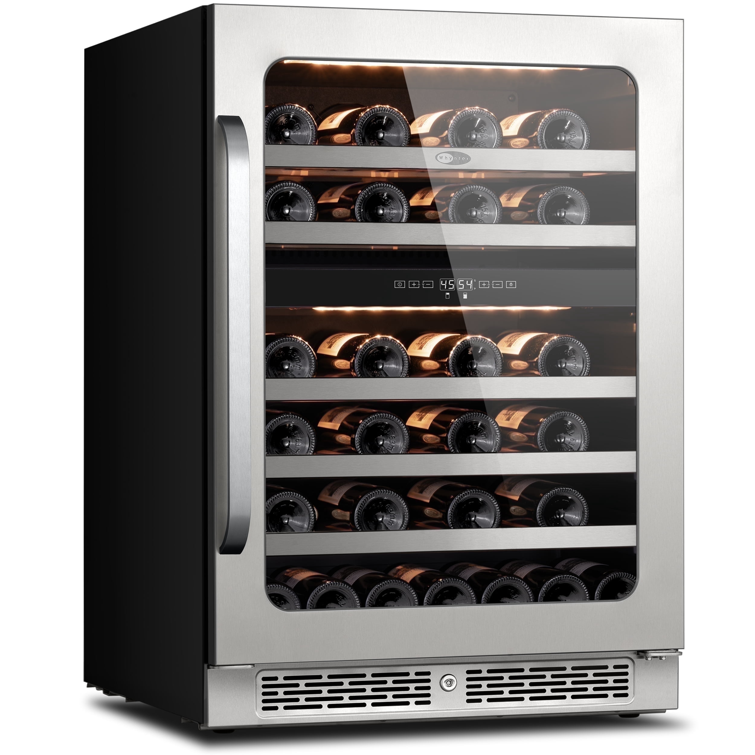 Whynter 24 inch Wine Cooler Refrigerator, 46 Bottle Wine Fridge, Freestanding & Built-in with Reversible Glass Door