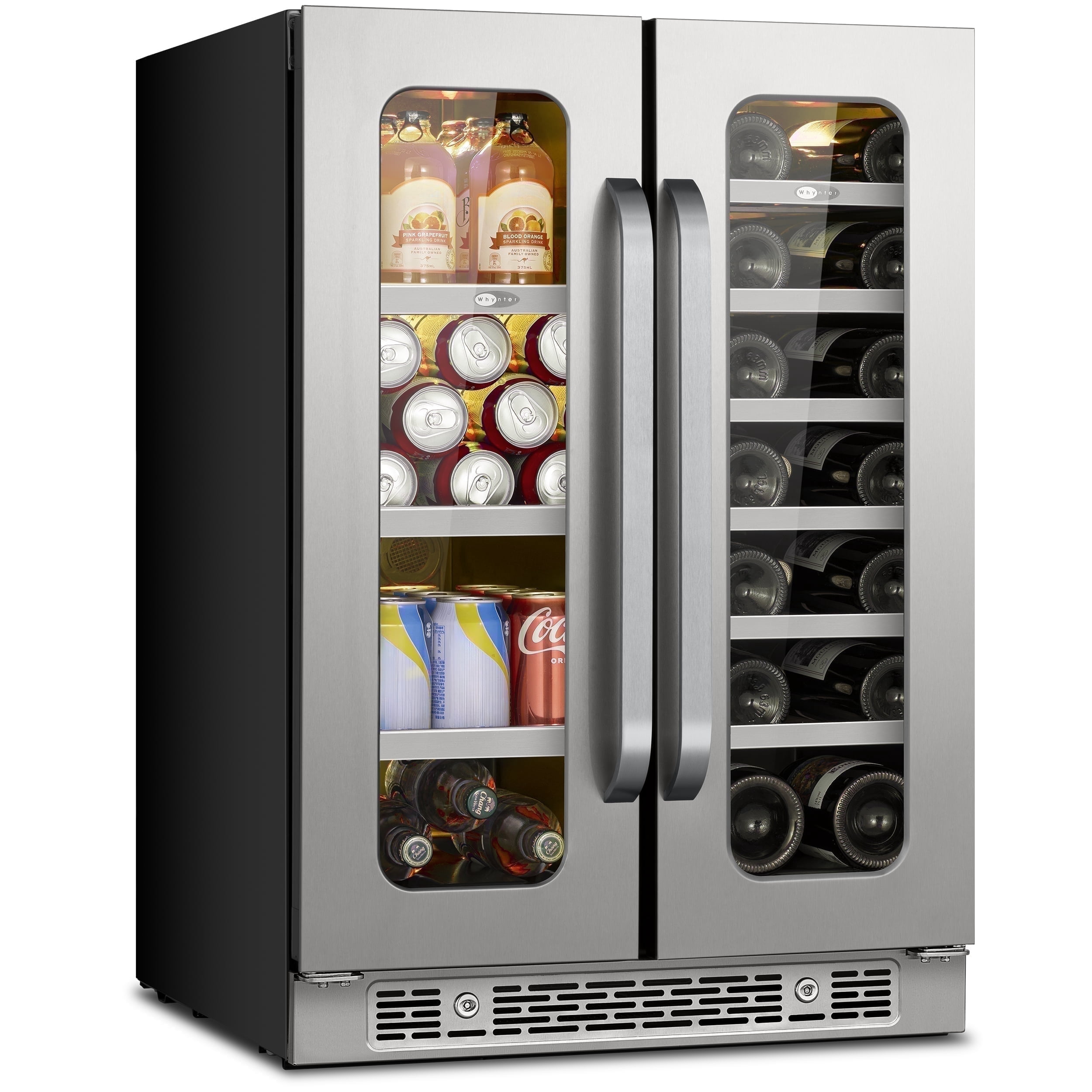 Whynter 24 inch Wine Cooler Beverage Refrigerator, Hold 60 Cans and 20 Bottles Dual Zone Wine Fridge with Stainless Steel French Door