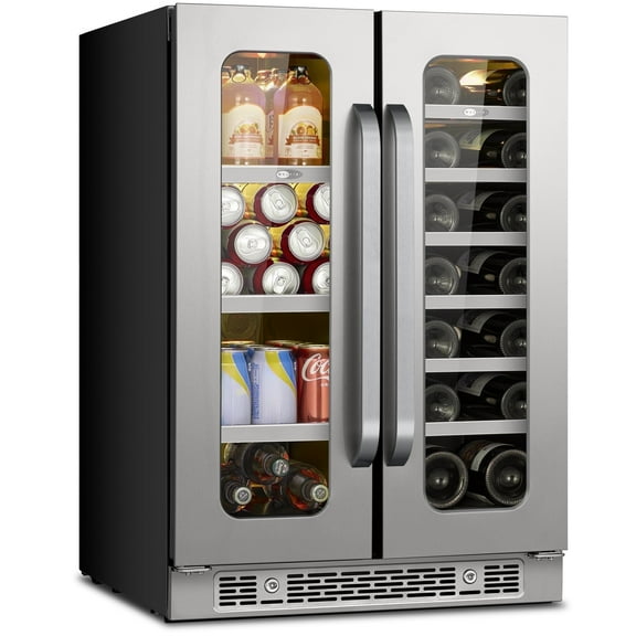 Whynter 24 inch Wine Cooler Beverage Refrigerator, Hold 60 Cans and 20 Bottles Dual Zone Wine Fridge with Stainless Steel French Door