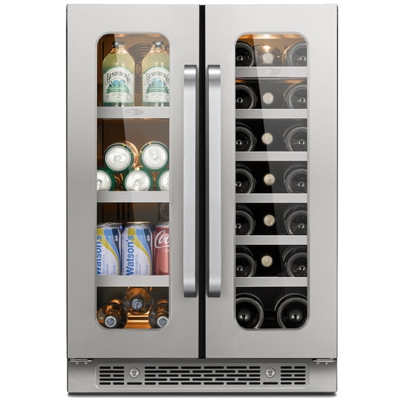 Whynter Wine and Beverage Refrigerator: 24 inch 20 Bottles 60 Cans Dual Zone Wine Fridge Glass Door for Beer Soda Wine Home Bar Office