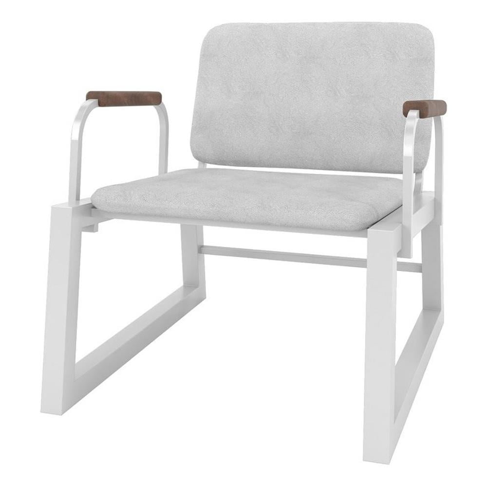 White Faux Leather Low Accent Chair with Steel Frame
