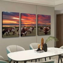 Wi_5 Longhorn Steers Canvas Wall Art Prints - Set of 3 - 16x24in with Frame - Home Decor 16x24x3pcs