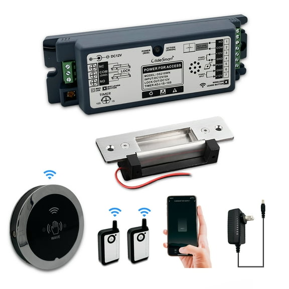Wi-Fi Access Control Systems for Home Office Door,880lbs Holding Force Fail Secure Electic Door Lock System Kit with Remote and Phone app Control, paired with Wireless Metal Touchless Round Switch