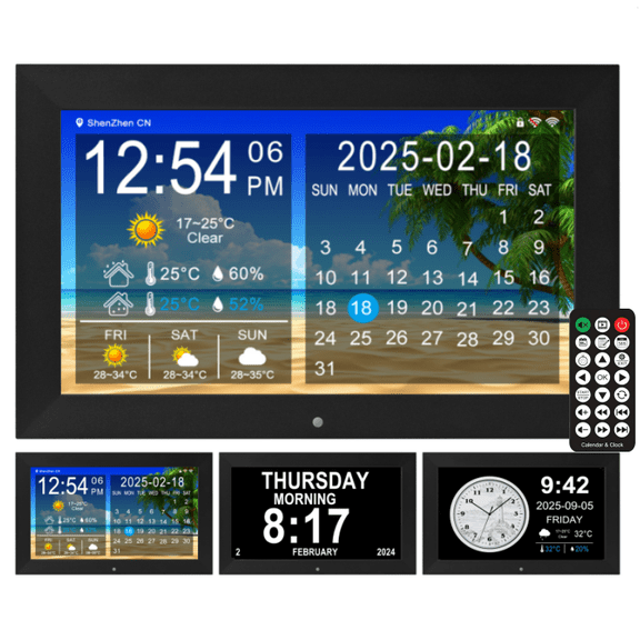 Multifunctional Large-Screen Digital Alarm Clock for 2026 World Cup,for Alzheimer's Patients,WI-Fi Clock with Date,Day of Week,Temperature and Humidity,10-inch WIFI Black
