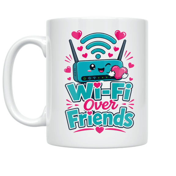 Wi-Fi Over Friends Tech Humor - Geeky Friend - 11 oz Ceramic Coffee Mug
