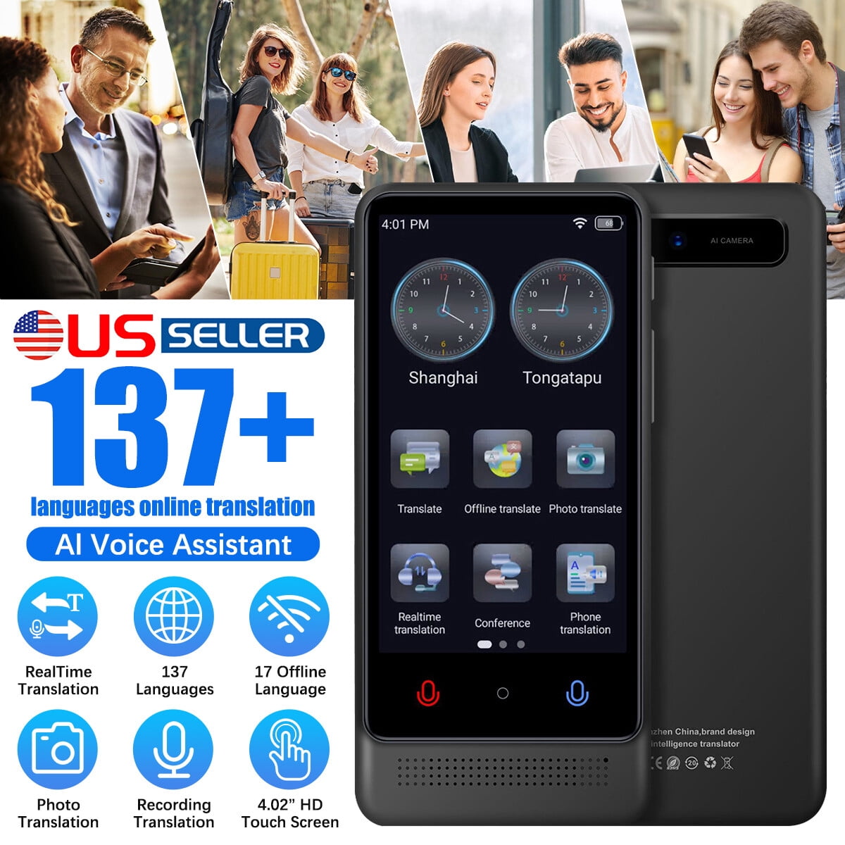 Remote Tranlator Wi-Fi Two-Way Real-Time Online + Offline Translator 137 Language Touch ...
