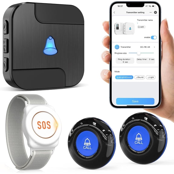 Wi-Fi Wireless Caregiver Pager Call Button for Elderly at Home, APP Emergency Alert Fall Help System Seniors, Patients/Disabled Monitoring Home