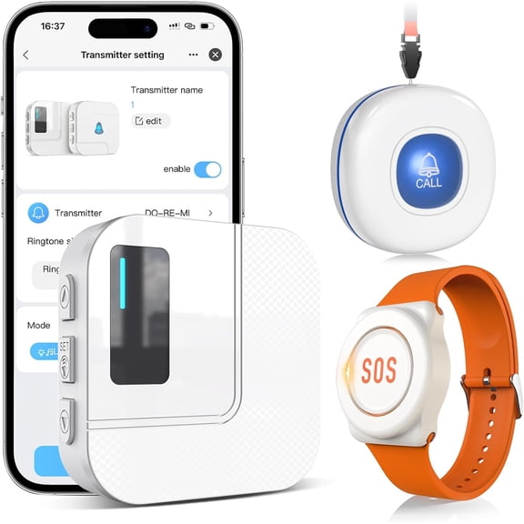 Wi-Fi Wireless Caregiver Pager Call Button for Elderly at Home , APP Emergency Alert for Seniors, Patients, and The Disabled