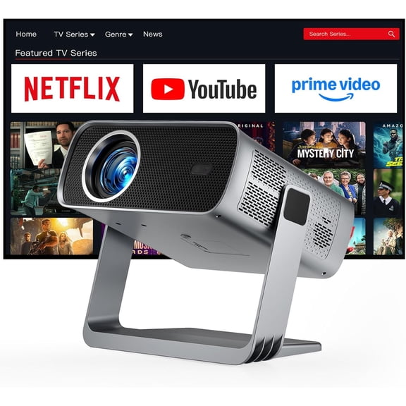 Wi-Fi and Bluetooth, Full HD 1080P Smart Portable Projector with 210 °   Stand, Auto Vertical Keystone, Compatible with HDMI/USB/TV Stick