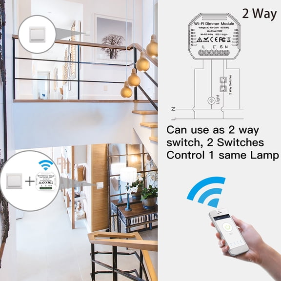 Wi-fi Light Light 90-250V Wifi Dimmer Module Dimmer Switch Smart Light Switches 2 Way Switch Voice Control APP Remote Control Timing Function Mini Design
