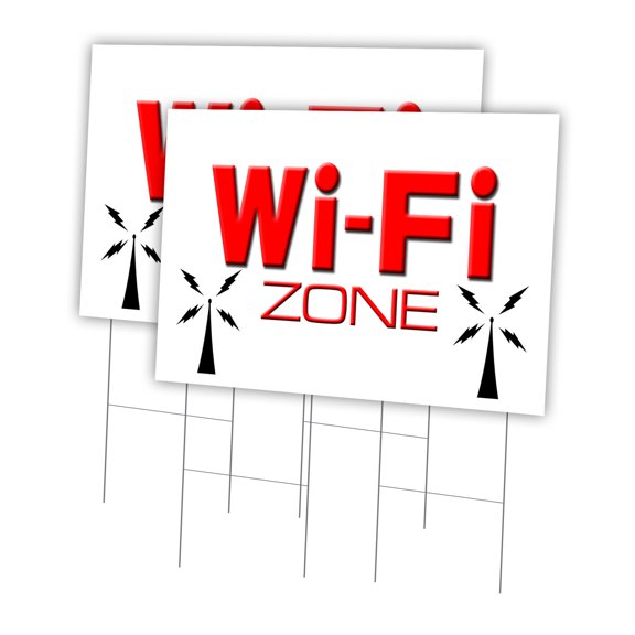 Wi-fi Zone 2 Pack Of 24" x 36" Yard Sign & Stake | Advertise Your Business | Stake Included Image On Front Only | Made in The USA