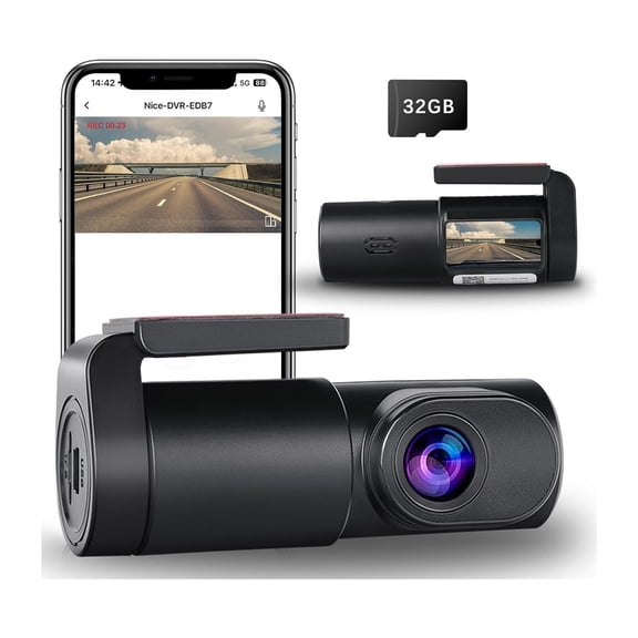 WiFi 1080P FHD Front Dash Camera for Cars with APP Free 32GB Card, Night Vision, Loop Recording, G-Sensor, WDR, 24H Parking Monitor, Type C