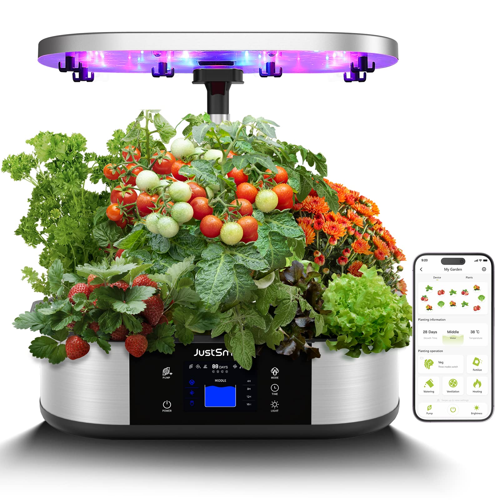 WiFi 12 Pods Hydroponics Growing System Indoor Garden with APP Control, 3 Planting Modes, Automatic Timer, Silent Pump, Water Adding, Fertilization, Up to 30", 48w 120 LED Light, GS1 Max