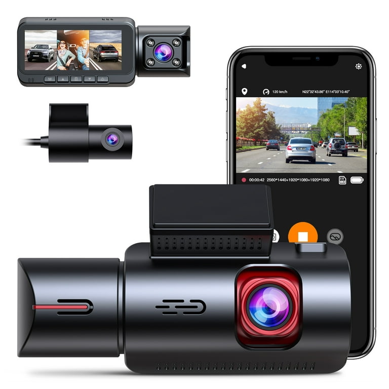 WiFi 3 Channel Dash Cam 2K+1080P+1080P@30fps with GPS Speed, 4K Dual Dashcam  Front and Inside, Triple Car Dash Camera with Type C Port, WDR, IR Night  Vision, 170° Wide Angle, 24hr Parking