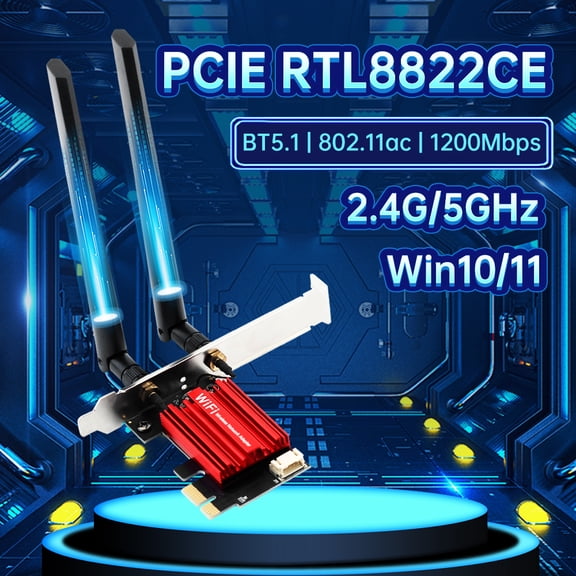 WiFi 5 RTL8822CE, BT5.1, AC1200 PCIE Adapter, 802.11ac 1200Mbps, for Desktop Win10/11