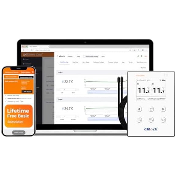WiFi 5G/2.4G Digital Temperature Data Logger Remote Real-Time Temperature Monitor Cloud Data Storage SMS/Email/APP/Web Alarm, with Dual External Temp Probe, 16.4ft, RCW-800W-TDE-V2(-40~176)$$Tools