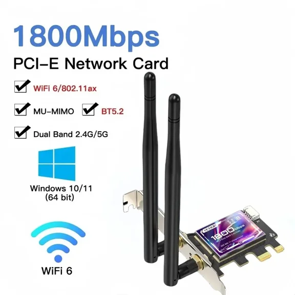 WiFi 6 1800mbps Bluetooth 5.2 Dual Band 2.4g/5GHz 802.11ax WiFi wireless network card adapter PCI-E for Windows10/11 pc