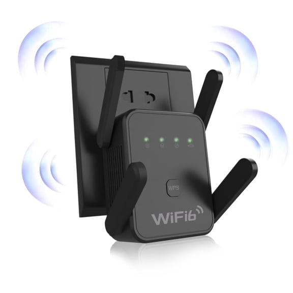 WiFi 6 Extender with Dual Antennas, Signal Booster,Wireless WiFi Range,WPS One-Tap Setup Internet Signal Booster Repeater, Dual Band WiFi Extender for Home Office Indoor Coverage,Black
