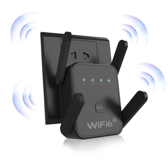 WiFi 6 Extender with Dual Antennas, Signal Booster,Wireless WiFi Range,WPS One-Tap Setup Internet Signal Booster Repeater, Dual Band WiFi Extender for Home Office Indoor Coverage,Black