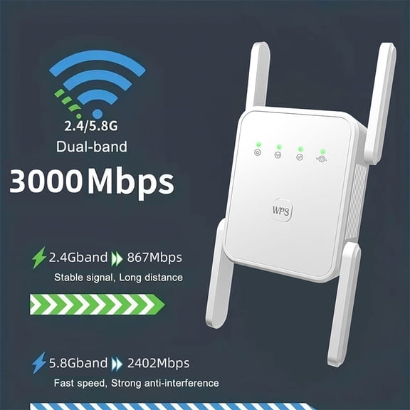 WiFi 6 WiFi Extender Signal Booster, Dual‑Band 2.4G & 5G WiFi Repeater for Home,Wireless Internet Amplifier with 4 Antennas, WPS Easy Setup,Covers Up to Large House