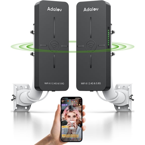 WiFi 6 Wireless Bridge, Dual Band Gigabit Bridge with 5KM Long Range, 2.4G/5.8G, Compatible , Plug & Play, Point-to-Point for Barn Garage Farm, IP65