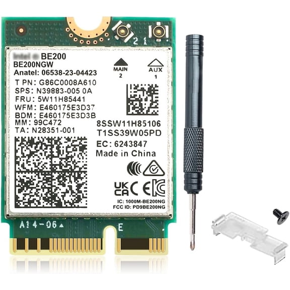 WiFi 7 Card BE200 M.2 Key E Tri-Band 6GHz/5GHz/2.4GHz Up to 5.8Gbps BT 5.4 Compatible with WiFi 7/6E/6/5 Routers for Windows 10/11 (Not Supported on AMD Motherboards)