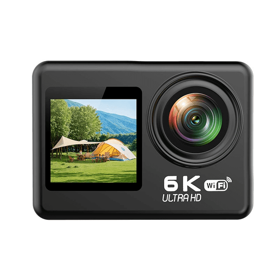 WiFi Action Camera with 6K Stabilization, 4K Video Touch Control Wireless Camera for Cycling Underwater Fishing