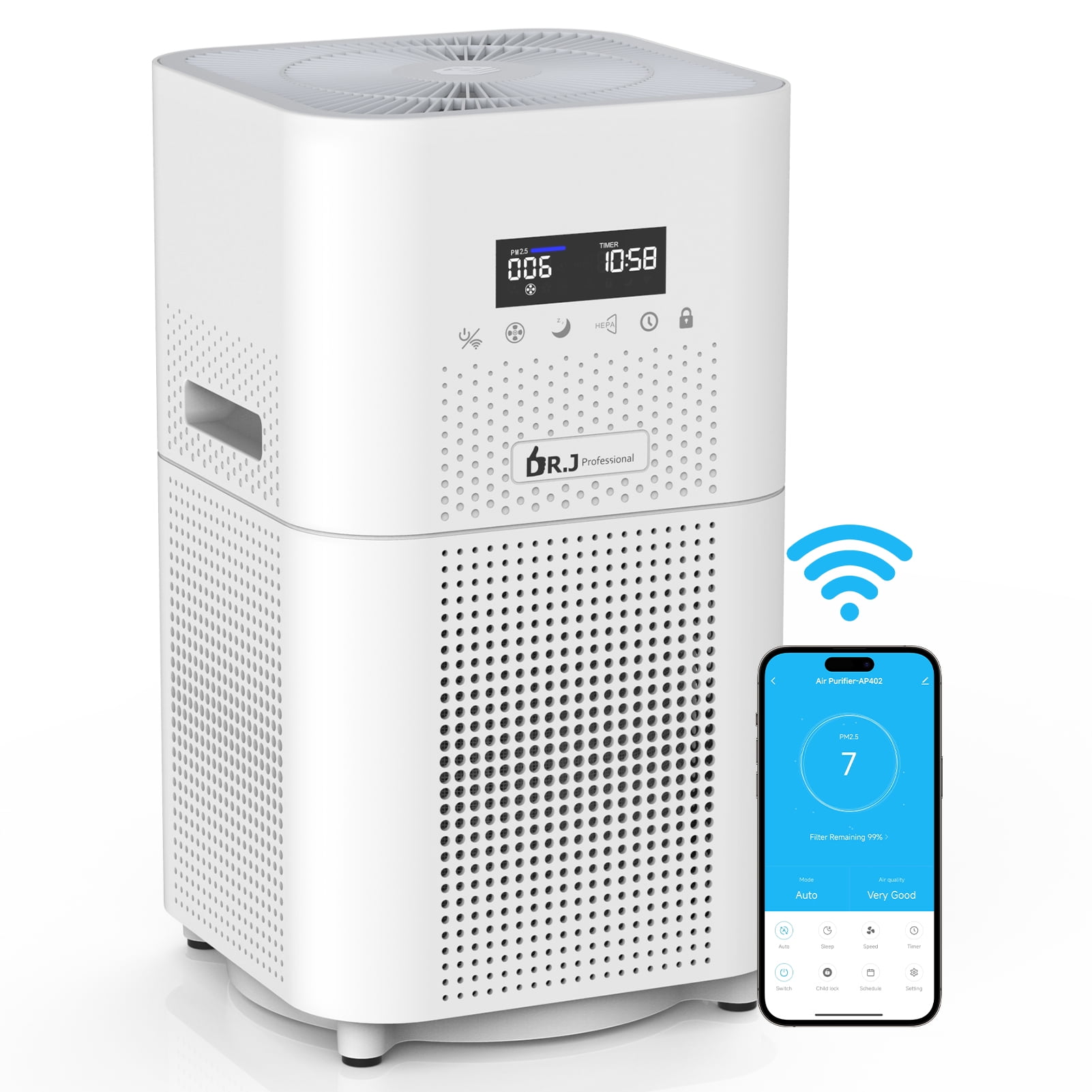 WiFi Air Purifier for Large Rooms, 1800 sq. ft H13 True HEPA Filter