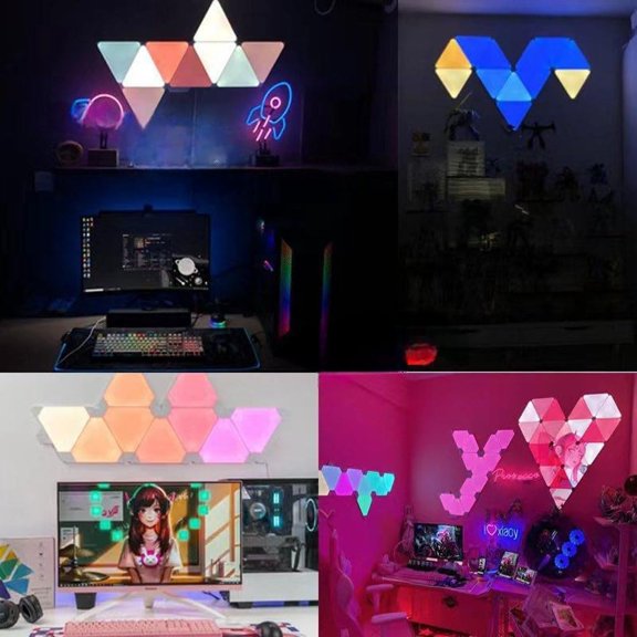 WiFi Bluetooth 5V USB Triangle Lamps Quantum Atmosphere LED Night Light for Game Bedroom Decoration Creative Decorat Wall Lamps (10 PCS Bluetooth)$$