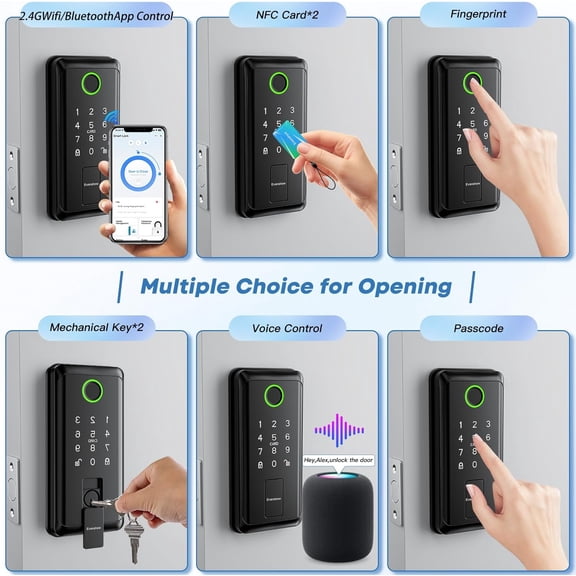 WiFi Bluetooth Keypad Door Lock with Handle,Keyless Entry Door Lock, Electronic Digital Keypad Deadbolt with App, Keyless Entry Fingerprint Lock Auto Lock, Front Smart Door Handle Sets